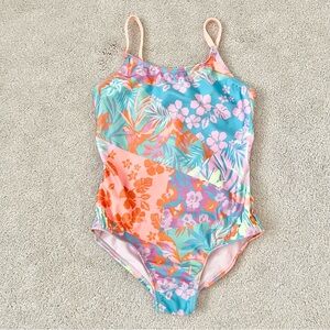 Cat & Jack girls one piece swimsuit patchwork floral flower size small 6/6x